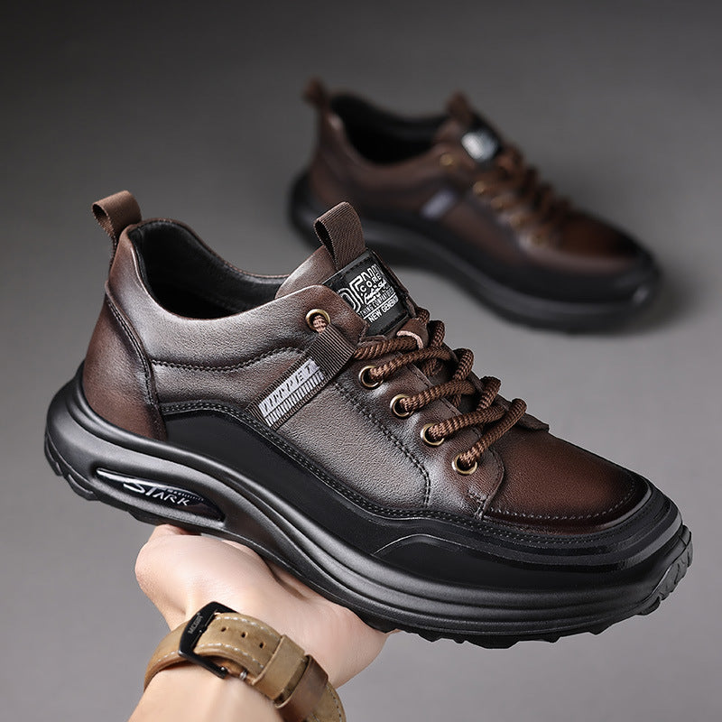 Trendy men's shoes top layer cowhide autumn new sports casual shoes men's lightweight and non-slip daily casual leather shoes men's models
