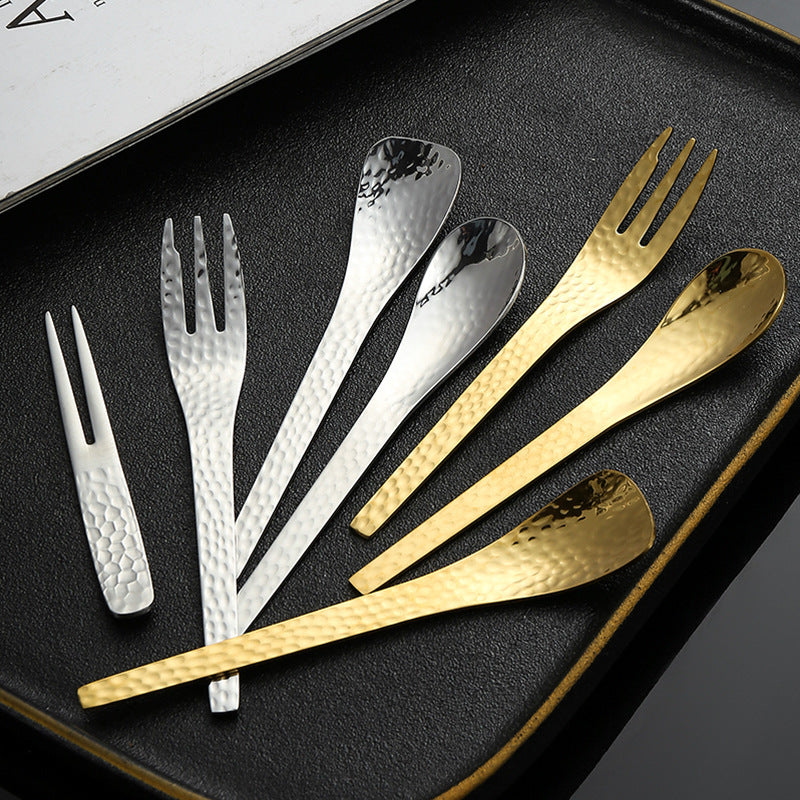 Cross-border Amazon 304 stainless steel spoon, Japanese hammer series dessert spoon, high-value fruit fork, ice cream spoon