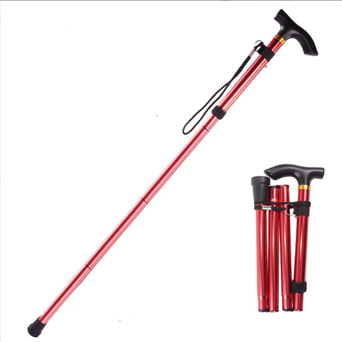 Aluminum alloy climbing pole Telescopic folding trekking pole Anti-slip cane for the elderly to strengthen adjustable 5-section crutches