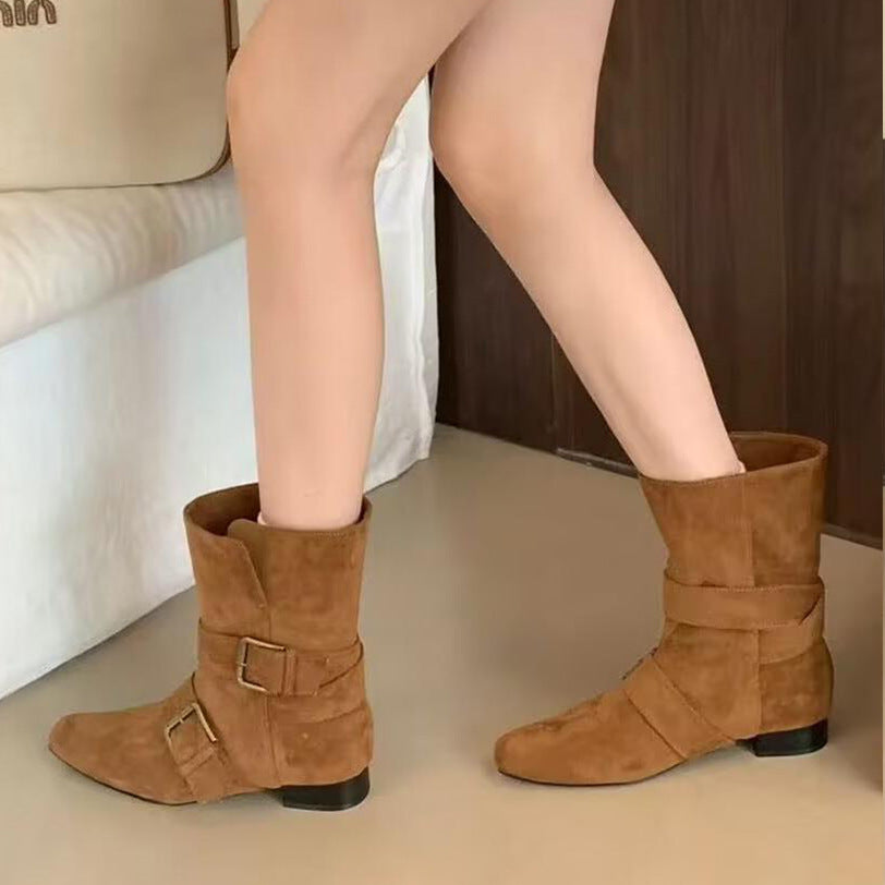 French vintage western booties 2025 autumn and winter fashion British style wide boots women's boots high-end single shoe women