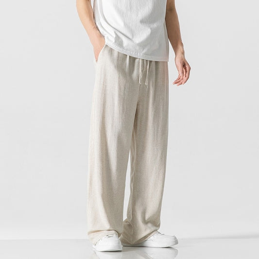 Linen pants men's summer loose straight men's casual pants spring summer new men's pants summer drape cotton linen pants