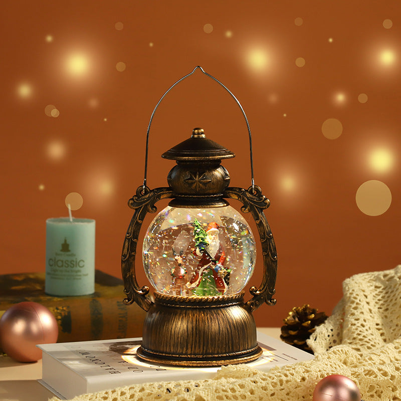 Cross-border Christmas music box lantern water and snow Christmas music box retro night light music box ornament