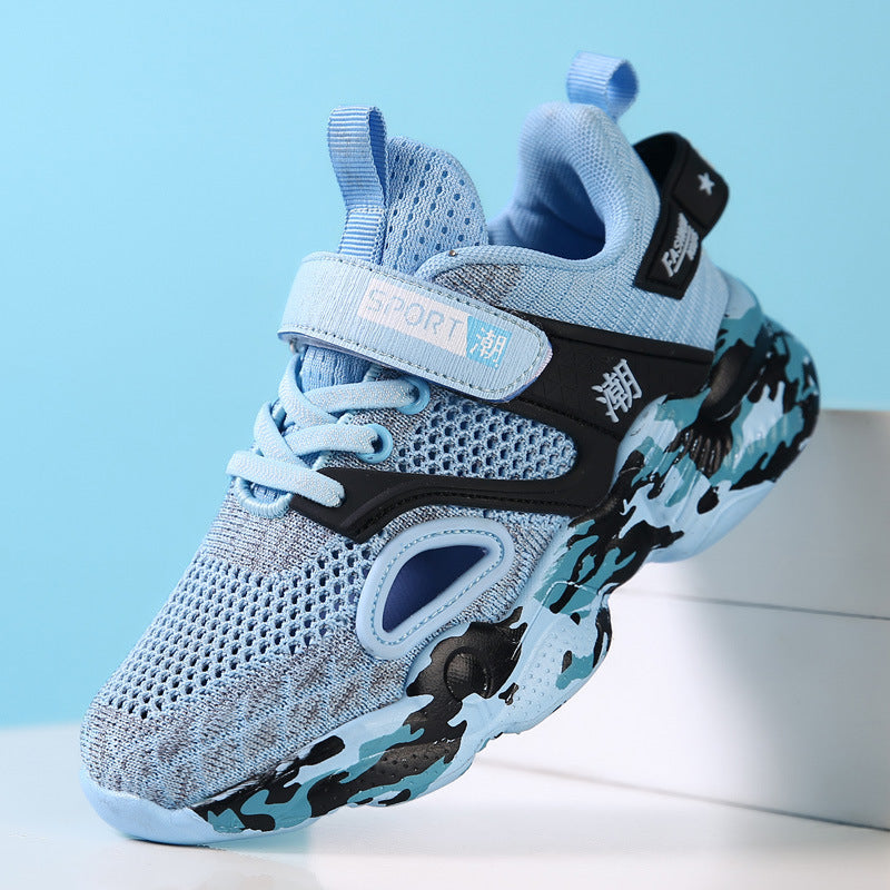 Children's Frame Shoes 2026 Spring/Summer Hollow Single Mesh Medium and Big Kids Sneakers Breathable Boys' Frame Shoes Running Shoes