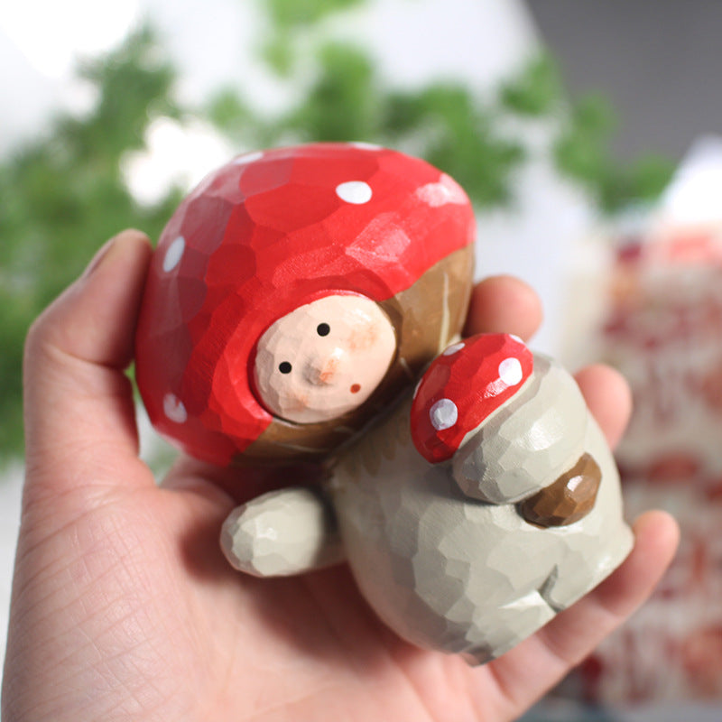 Aoki Fan Homophonic Series Wood Carving Ornaments Mushroom Man Gift Creative Ornaments Home Accessories Decoration