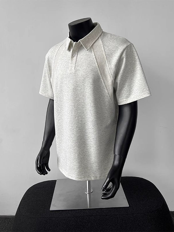 American Shoulder Short Sleeve Polo Shirt Men's Summer Heavy Teen T-shirt Lapel Raglan Sleeve Top Trend