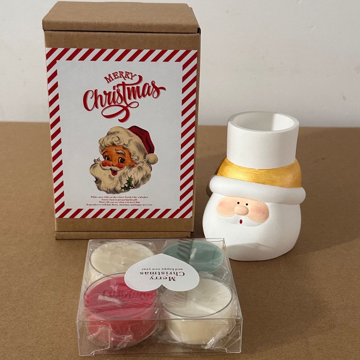 Hand painted Santa Claus plaster candle holder, tea wax scented candle, Christmas candle, holiday souvenir, photo props