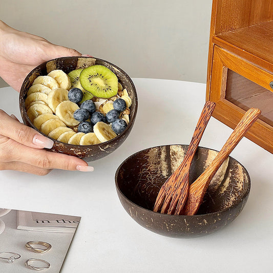 Internet celebrity ins coconut bowl with spoon salad bowl coconut shell wood potbelly dessert yogurt oatmeal breakfast bowl