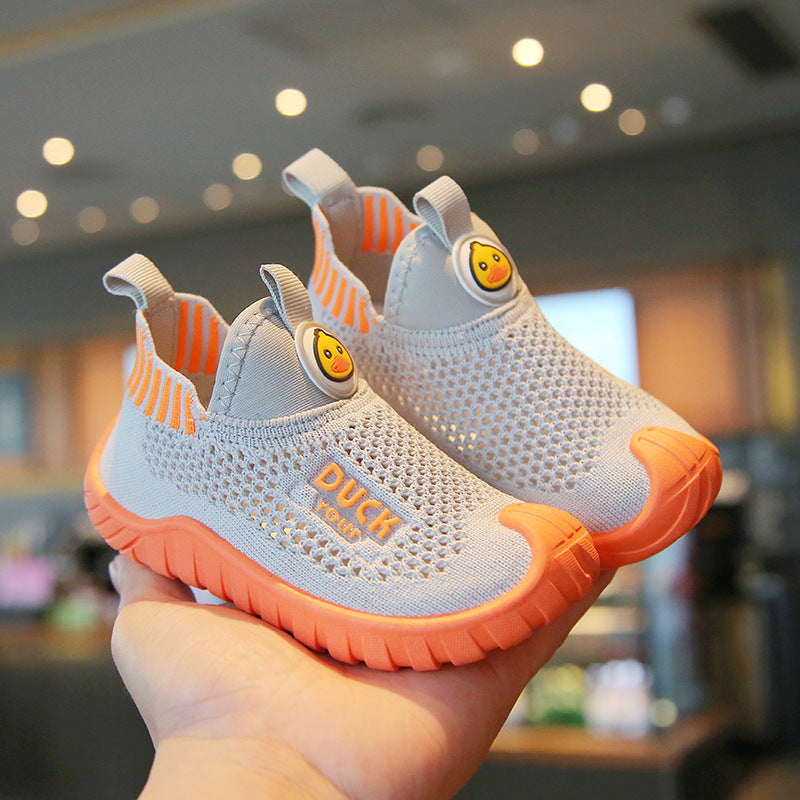Summer children's casual sneakers, boys' non-slip wear-resistant flying woven shoes, girls' soft soles, breathable one-foot baby shoes