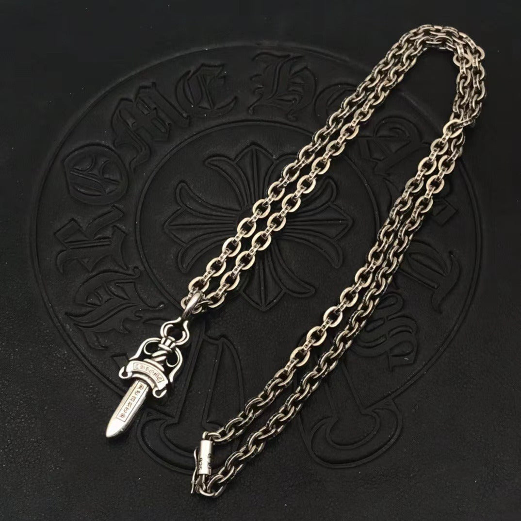 Chaoxuan Croxin necklace men's and women's medium double-sided sword necklace ancient family pendant European and American retro sweater chain