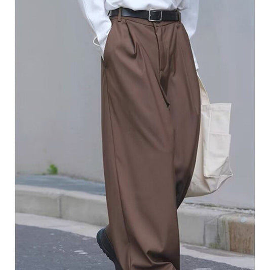 American brown trousers, men's loose straight-leg long pants, casual and versatile, commuter suit pants, wide-leg cargo pants, dad pants