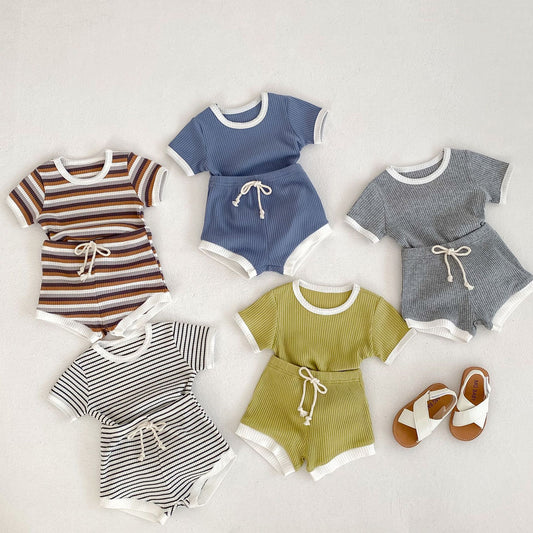 Baby boy suit, summer new baby simple casual round neck T-shirt, large PP pants two-piece set, Korean version of the versatile trend