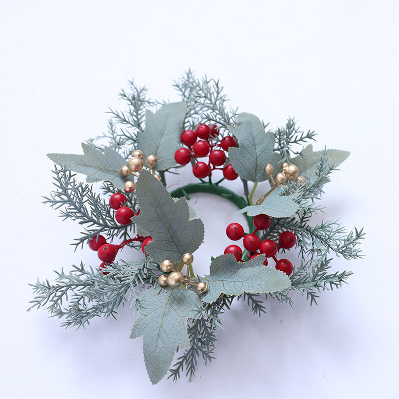 Cross border simulation pine cone red fruit candle wreath desktop home decoration Christmas table setting candle holder small garland