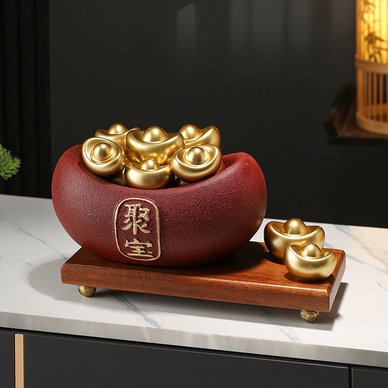 Ceramic Treasure Basin Ornament, Wealth Gathering New Chinese Style Home Living Room Office Decoration, Opening Gift, Wealth Attraction