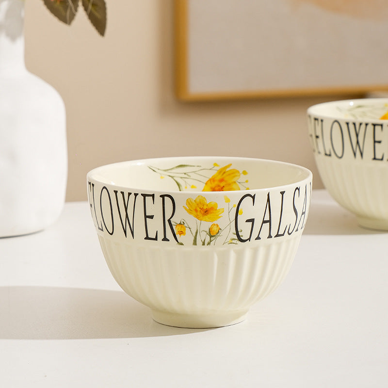 Ceramic tableware, household rice bowls, cream wind dessert bowls, round soup bowls, high temperature resistance, thickening, anti-scalding, wholesale gifts