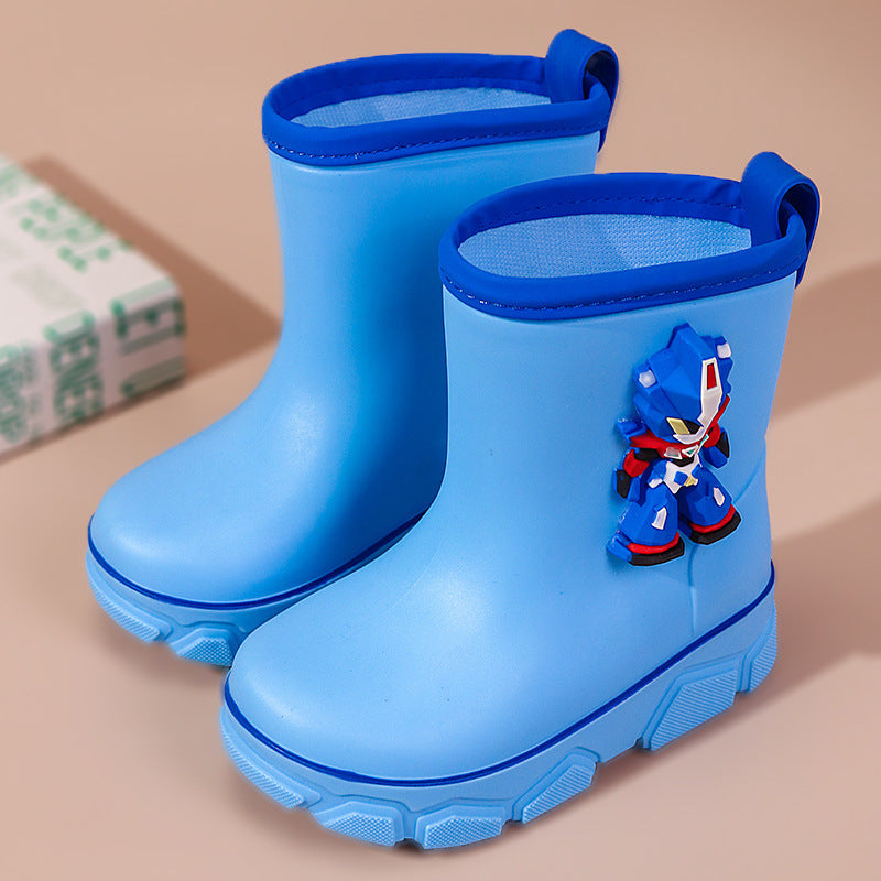 2024 Spring New Four Seasons Cartoon Children's Rain Boots Rain Boots Robot Thick-soled Anti-slip Water Shoes Boys and Girls Kindergarten