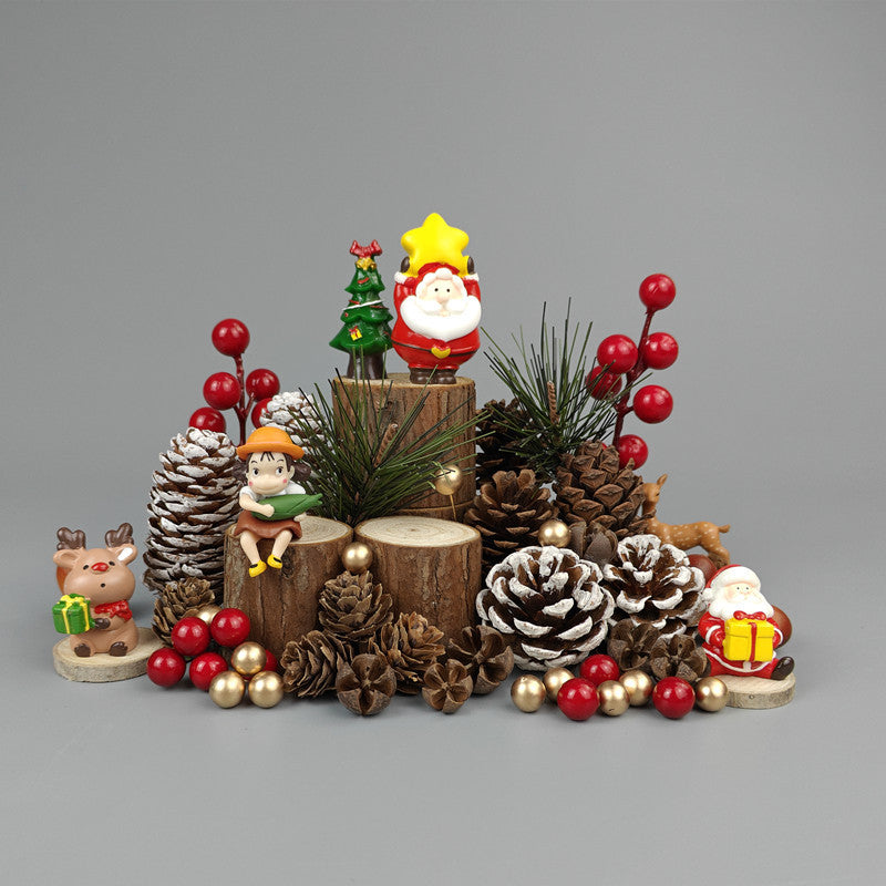 New Christmas decorations New Year Christmas handmade DIY pine ball acorn dried flower dried fruit wood chip wooden stake props