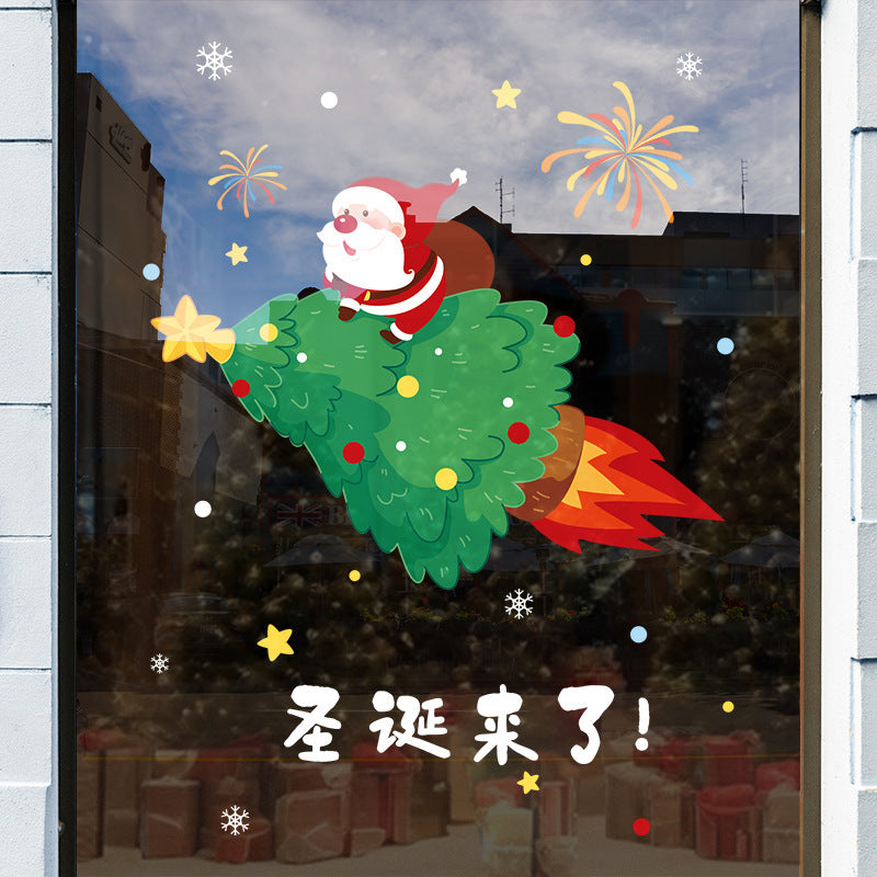 Christmas Santa Claus push door glass sticker electrostatic sticker shopping mall window scene layout decoration the whole window grille