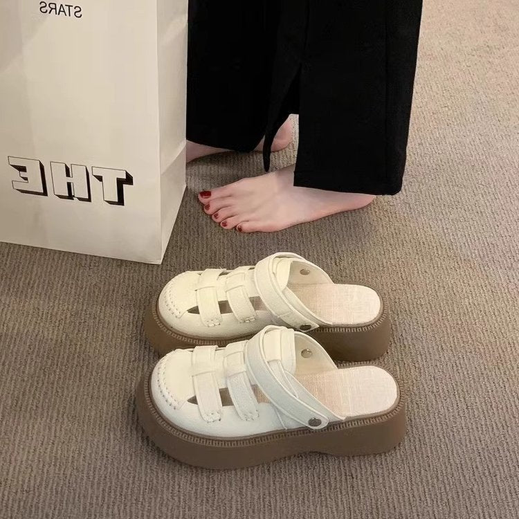 Thick-soled sandals women's summer wear 2025 new high-end French beauty roman with skirt heightened toe slippers