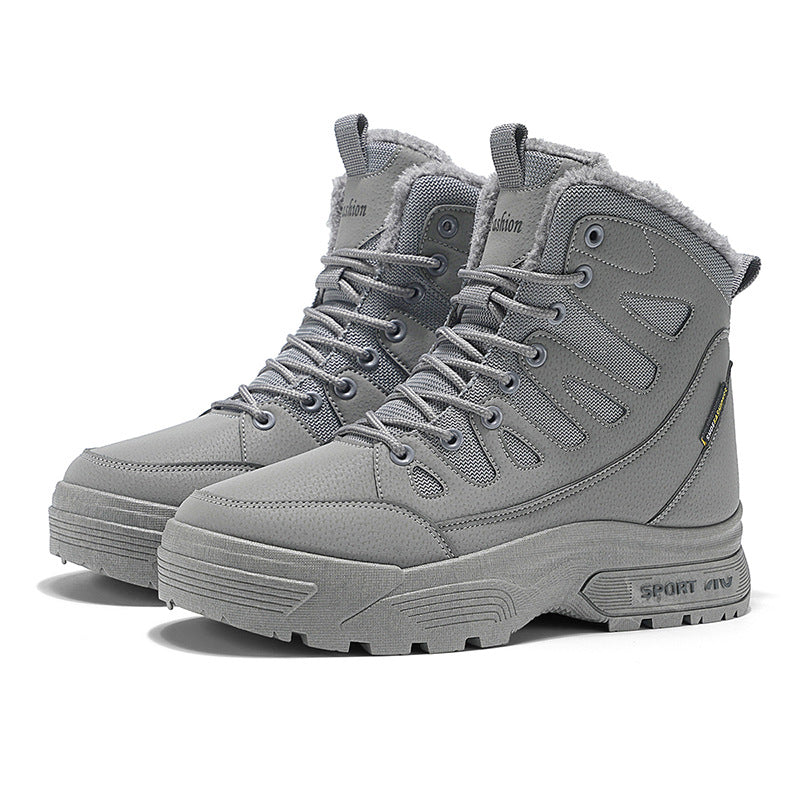 Snow boots, men's fleece, thickened and warm, outdoor minus 40 degrees cold-resistant, non-slip, thick-soled fur integrated Martin boots