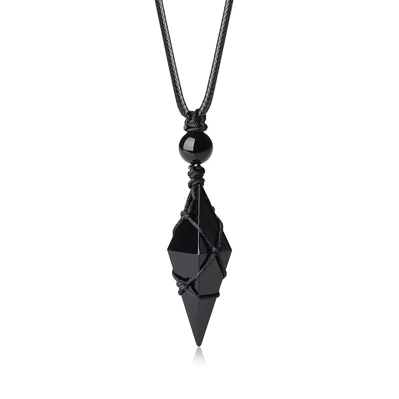 Original Natural Obsidian Pendant Men's Ladies Starry Sky Necklace Trendy Personality Couple Student Pair Gift Jewelry