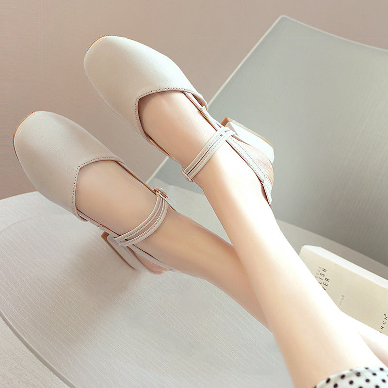Baotou sandals women's summer heel 2024 new Korean version versatile student fairy style retro block heel strap single shoes