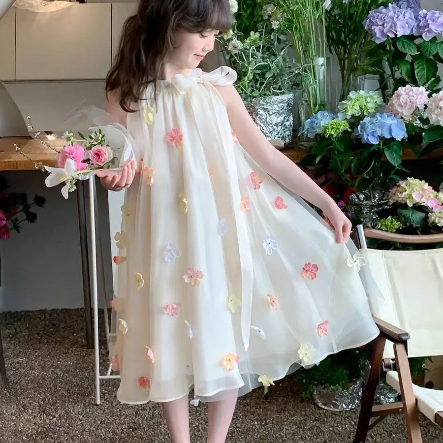 Girls Skirt Summer Style 2025 New Foreign Style Children's Clothes Girls Summer Mesh Vest Skirt Children's Summer Dress