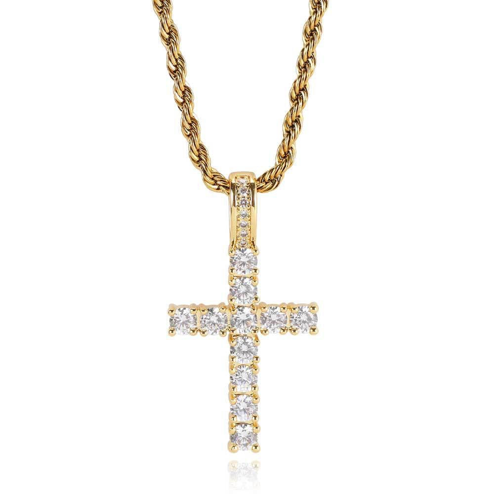 European and American cross-border hip-hop diamond-encrusted cross titanium steel necklace jewelry male hiphop simple high-end sweater chain female
