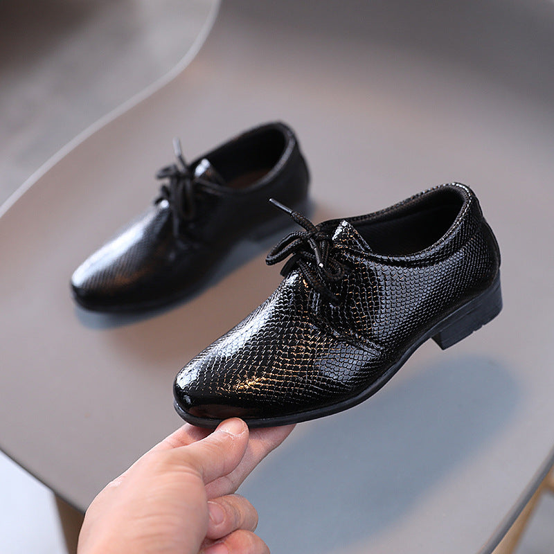 Boys' leather shoes Spring and Autumn 2023 new British style lace-up children's single shoes black performance shoes for middle and college students