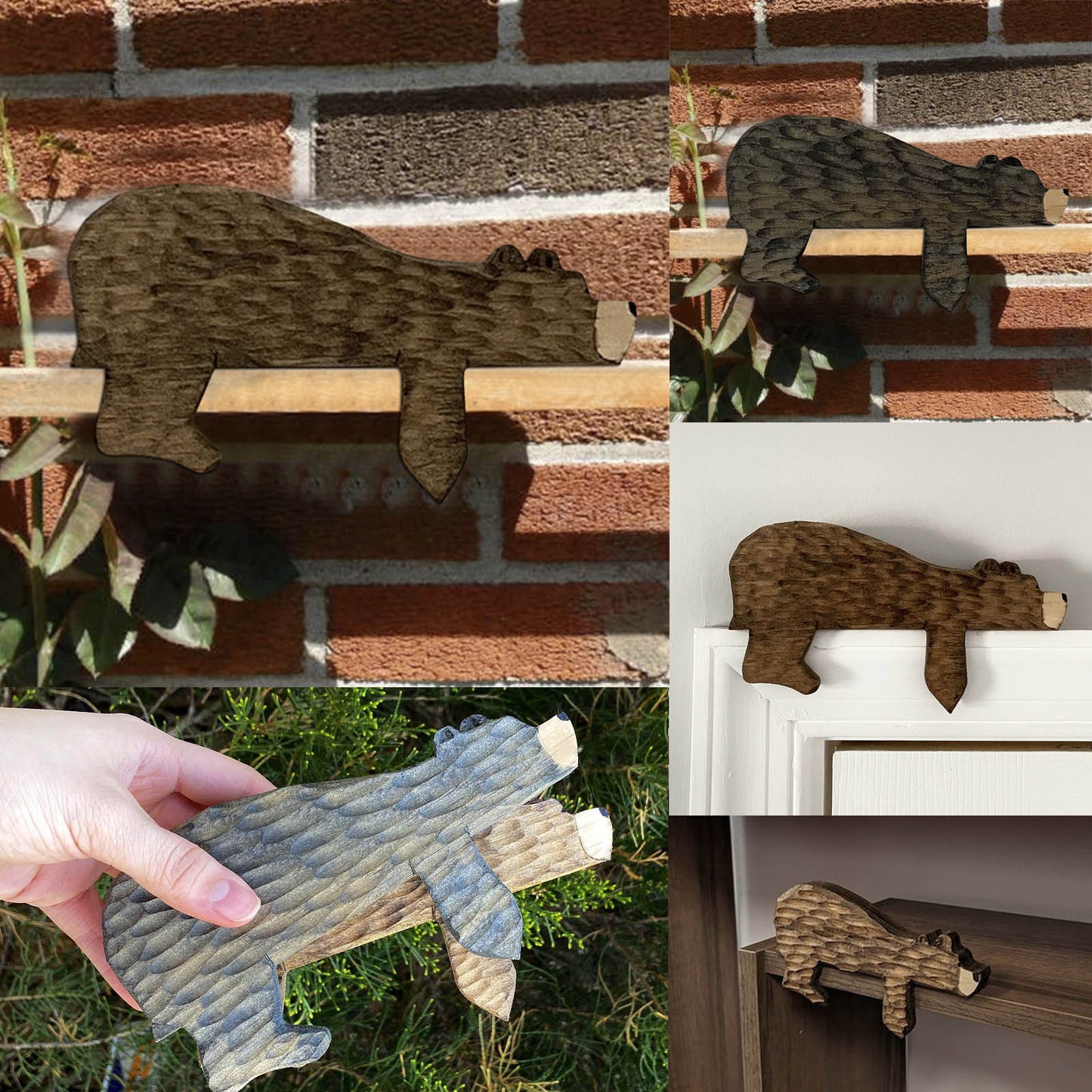 Cross-border new funny animal brown bear door top ornament home interior creative wooden craft door frame decoration