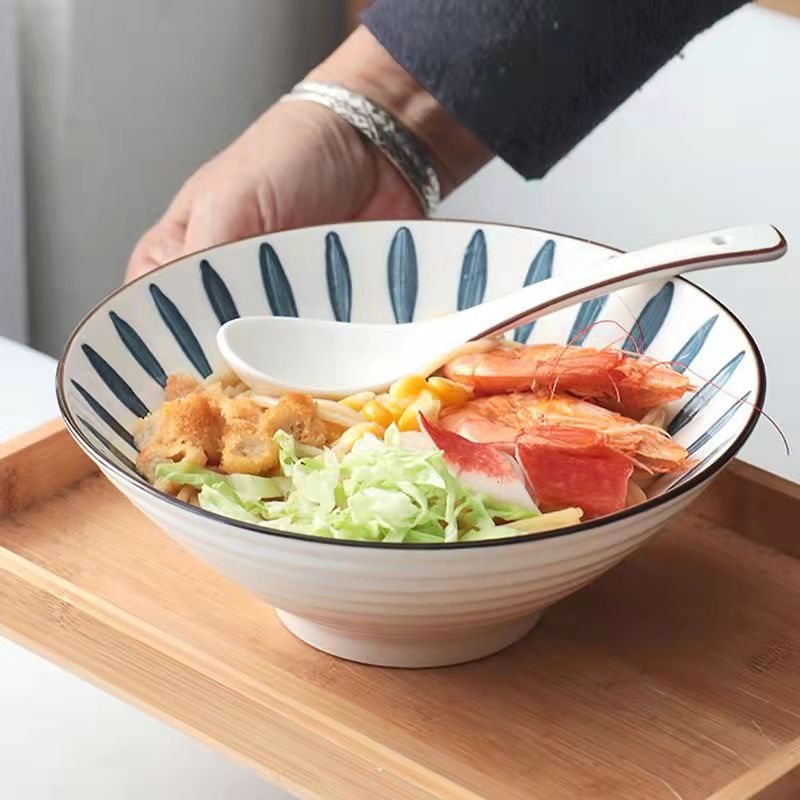 Underglaze color household instant noodle bowl restaurant noodle restaurant rice noodle bowl ceramic bowl wholesale hat bowl soup bowl large capacity