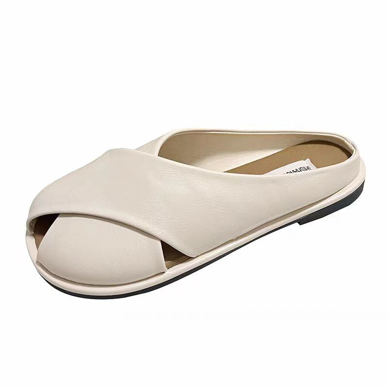 2024 summer new fish mouth net red baotou semi-slippers for women to wear soft soles and comfortable lazy slippers for women