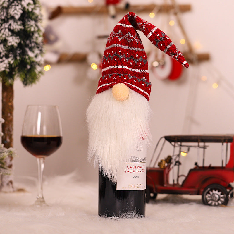 Christmas wine bottle decoration Christmas knitted wine set scarf hat set red wine bottle cover old man wine bottle set deer