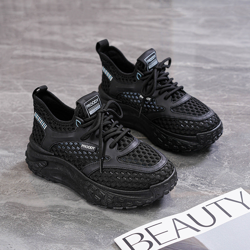 Running Shoes Women's Student 2024 New Summer Daddy Women's Shoes Mesh Breathable Lightweight Softsole Shock-Absorbing Sneakers