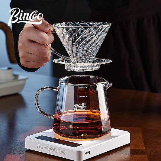 Bincoo Pour-Over Coffee Filter V60 High Borosilicate Glass Heat Resistant High Temperature Resistant Sharing Pot Coffee Ware Set