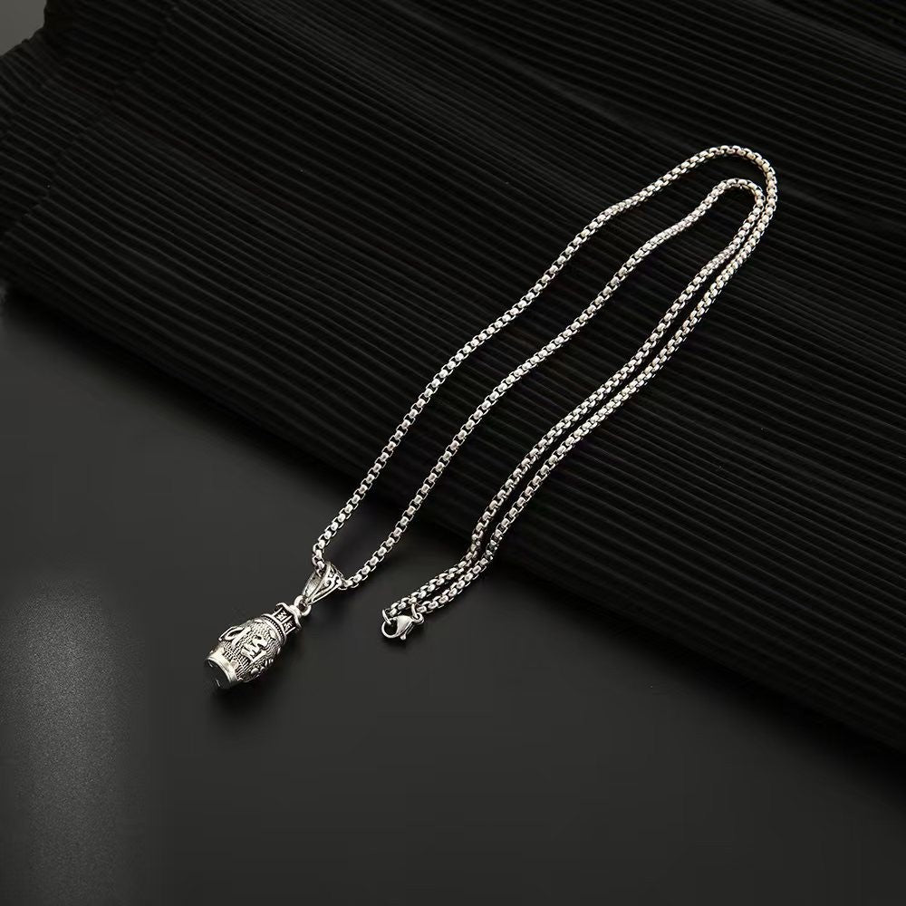 Auspicious transshipment six-character mantra pendant men's necklace light luxury temperament versatile retro niche fashion necklace