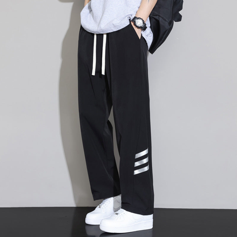 Junior high school students summer pants drape ice silk teen loose straight leg sweatpants men's slacks quick-dry