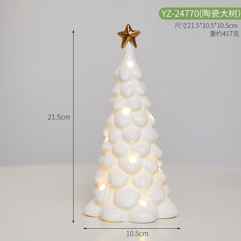 Christmas Ceramic Luminous Christmas Tree Cottage Tabletop Home Ceramic Ornaments Scene Arrangement Props Christmas Gifts