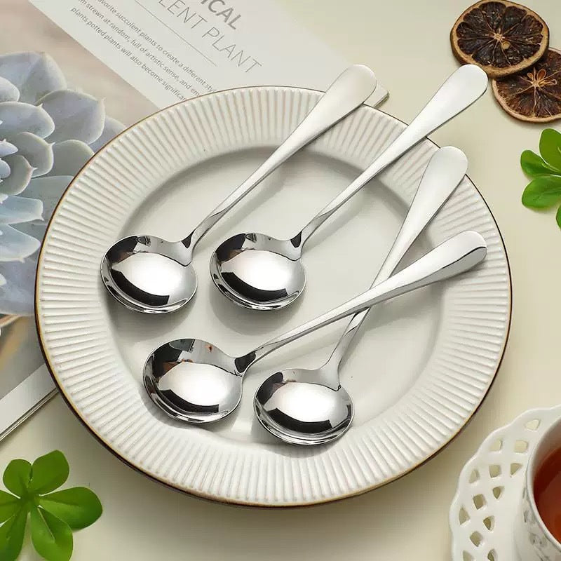 Thickened stainless steel round spoon, fruit spoon, watermelon spoon, adult children's soup spoon, eating spoon, medium and long handle household spoon