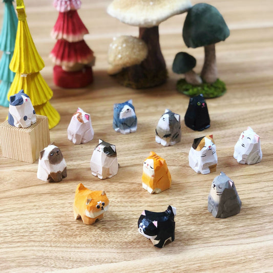 Creative handmade wood carving puppet Shiba Inu Erha small animal table ornament wooden home decoration