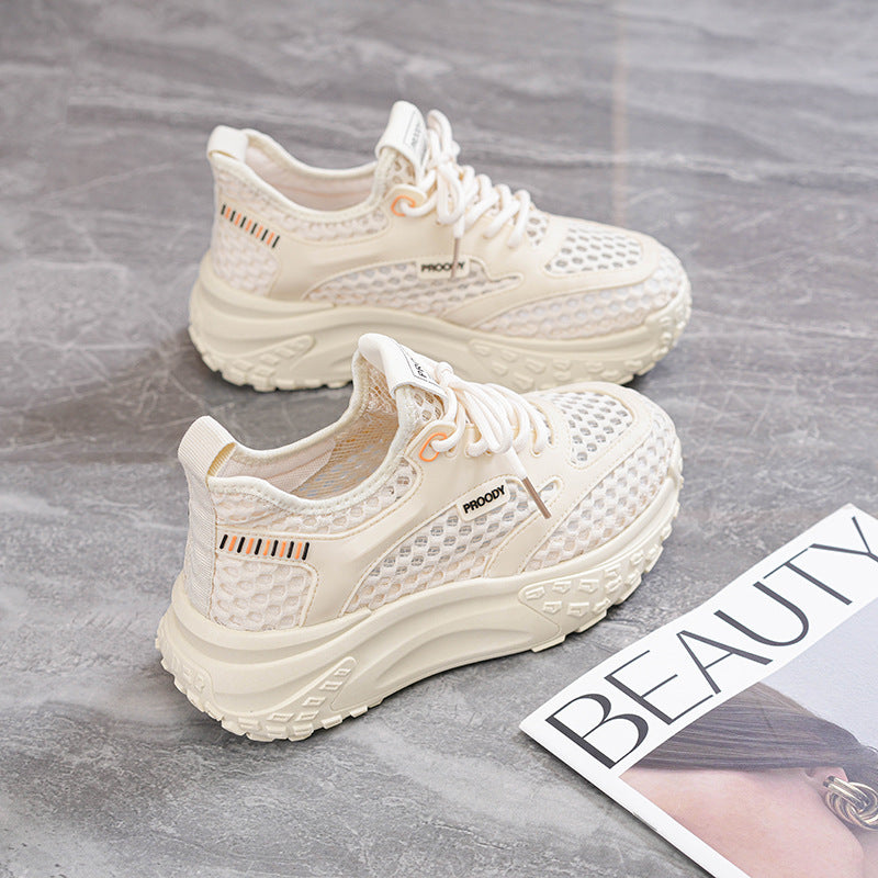 Running Shoes Women's Student 2024 New Summer Daddy Women's Shoes Mesh Breathable Lightweight Softsole Shock-Absorbing Sneakers