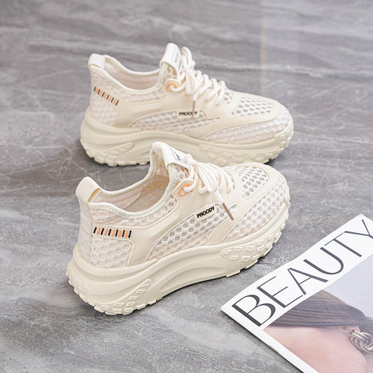 Running Shoes Women's Student 2024 New Summer Daddy Women's Shoes Mesh Breathable Lightweight Softsole Shock-Absorbing Sneakers