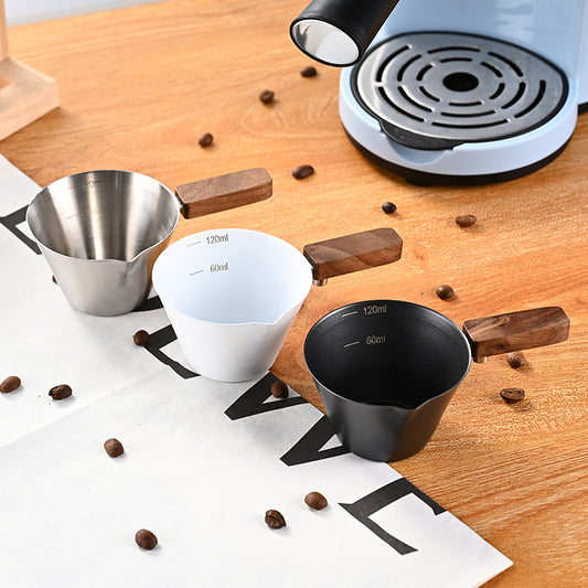 304 Stainless Steel Wooden Handle Scale Espressor Cup Walnut Handle 120ml Commercial Caffeine Cup