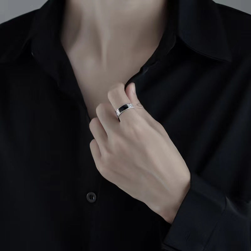 925 sterling silver rings, men's new trendy brand, versatile, high-end, niche pattern, men's open rings, men's rings