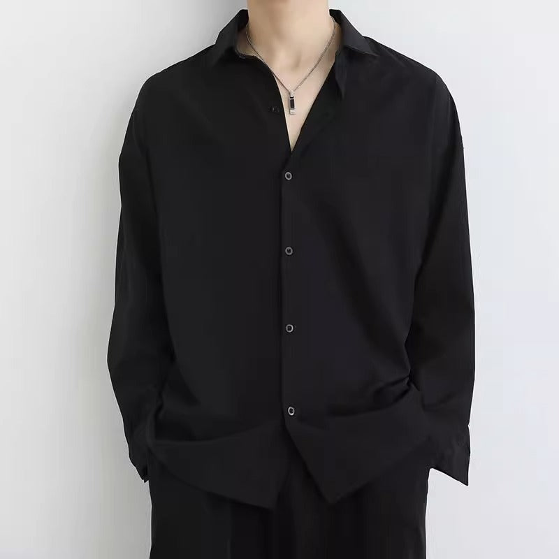 Spring and autumn shirts, men's black shirts, drape, non-iron, loose long-sleeved, handsome, casual design, manufacturers wholesale