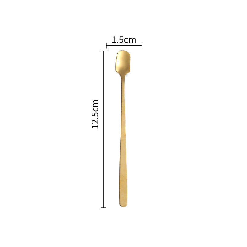 Stainless Steel Square Head Spoon Creative Long Handle Bar Iced Gold Coffee Mixing Spoon Small Round Spoon Mug Spoon