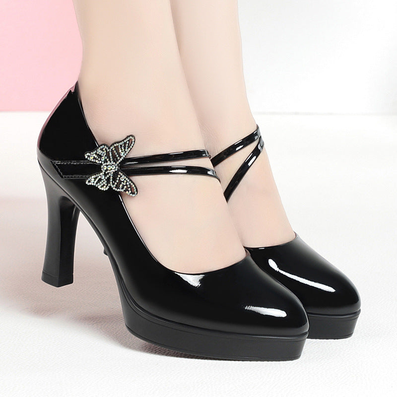 Women's shoes, soft leather soft soles, high heels, fashionable and elegant, waterproof platform, dancing cheongsam shoes, middle-aged and elderly mothers, women's single shoes