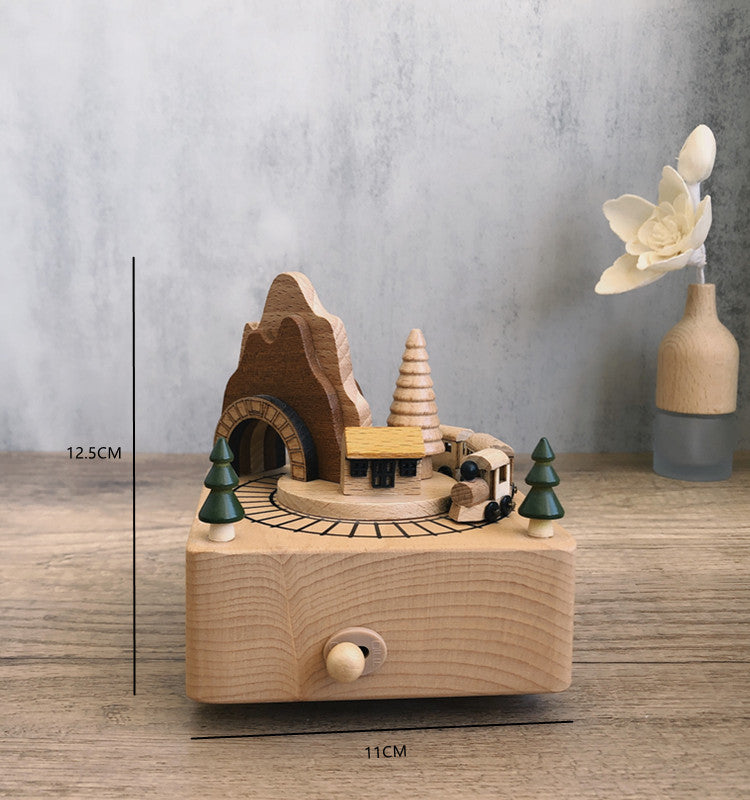 Cave train, wooden music box, handmade solid wood music box, home ornaments, creative gifts, souvenirs, gifts