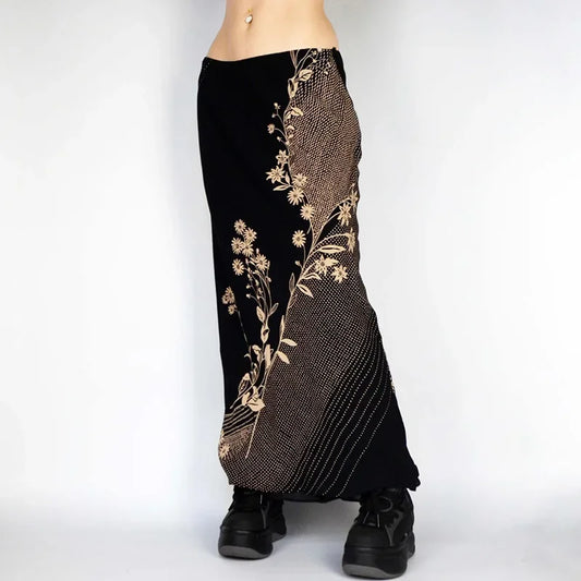 ins retro style Japanese daisy print low-waisted hip skirt with a draped temperament and a thin A-line midi skirt