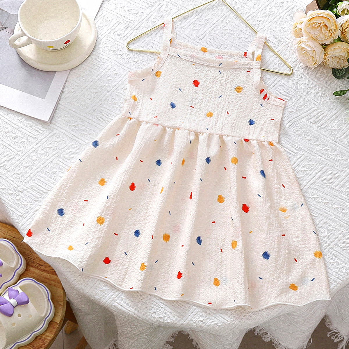 Girls' summer clothes 2024 new foreign style children's floral dresses, baby girls, sleeveless vest skirts, thin skirts