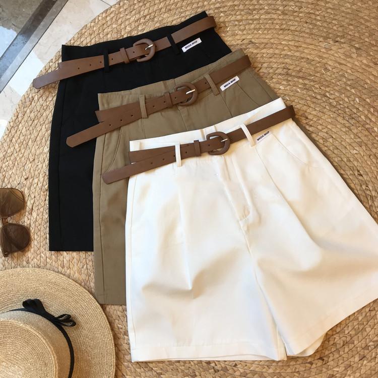 [With belt] cargo wide-leg pants, women's summer new thin five-point pants, loose and versatile high-waisted slacks